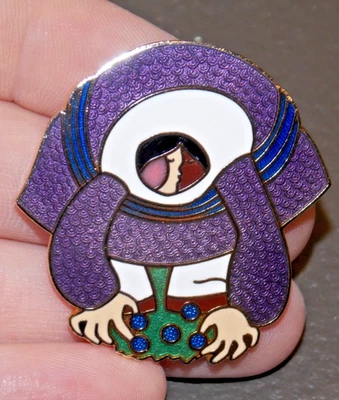 Vintage Artique Ltd Barbara Lavallee Woman Picking Fruit Enamel Goldtone Pin - Image 1 of 3