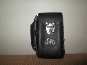 Vtg Black Leather Biker Motorcycle Cigarette Pack + Lighter Case w/ Snake Logo - Picture 1 of 5