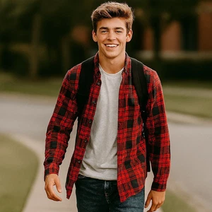 J Crew Herren M kariert Flanell Cabincore Knopfleiste Hemd rot schwarz Baumwolle klassisch - Bild 1 von 8