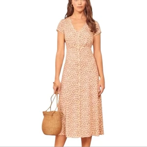 Reformation Denise Nelkenkleid Midi Damen Größe XS gelb rot Wickeloptik geblümt - Bild 1 von 10