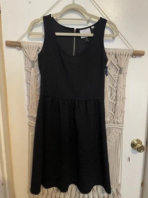 Vestido de Noche Anthropologie HD In Paris Mediano Negro Brillante Estrellado Línea A Dorado Foto 1 de 4