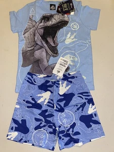 Jurassic World T Shirt shorts set kids size 4 Blue glow in the dark - Picture 1 of 12