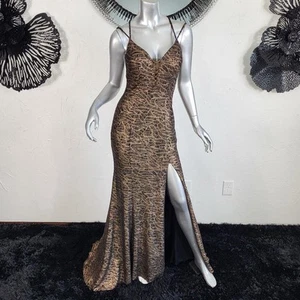NWT~$298~LUCCI LU~SZ 6~BLACK COPPER BEADED BACKLESS SIDE SLIT MAXI PROM DRESS - Picture 1 of 24