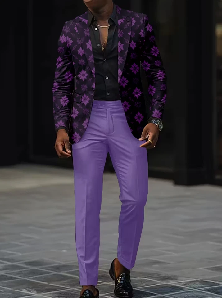 Traje de dos piezas estilo club nocturno ajustado para hombre, traje de fiesta de moda estilo occidental Foto 1 de 4