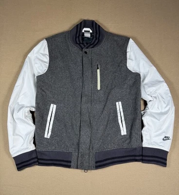 Nike Sportswear шерсти разрушитель Varsity куртка мужчин средний полный молнии серый/белый - Изображение 1 из 4