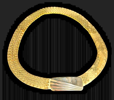 Groovy 1970s Gold Tone Metal Snake Scales Disco Style 1" x 32" Stretch Belt - Image 1 of 4