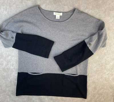 Peck & Peck Cashmere Sweater 2-Ply Cozy 2 Pockets Preppy Color Block Women Sz M - Image 1 of 4