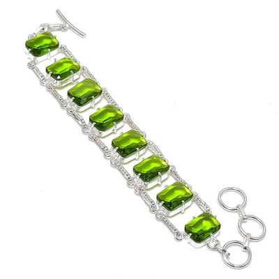 Pulsera de piedras preciosas de peridoto con forma de cojín hecha a mano cadena ajustable joyería 7" Foto 1 de 4