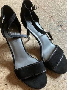 5th Avenue Leder Sandalen Schuhe Damen Schwarz Glitzer Elegant Gr 39 - Bild 1 von 5
