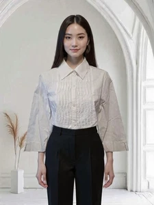 Koret Gr. S Plisseehemd/Bluse mit Knopfleiste, weiß, 3/4 Arm. NS-28 - Bild 1 von 8