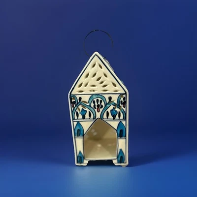 Linterna de casa brillante estilo marroquí encantado pintado a mano o luz de té, azul/blanco Foto 1 de 4