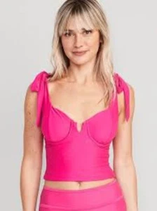 Old Navy Damen L Tie-Shoulder Bügel Tankini Schwimm Top Flamingo Pink Bright - Bild 1 von 5
