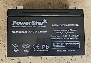PowerStar AGM610 10AH 6V Rechargeable AGM Battery New - Picture 1 of 1