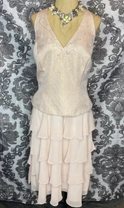 Davids Bridal Pink Beaded Halter Formal Tiered Chiffon Gown Size 14 New - Picture 1 of 22
