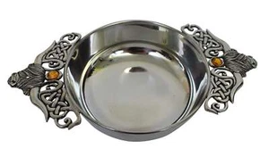 Stunning Pewter Large Scottish Highland Cow Coo Toasting Celebration Quaich With - Picture 1 of 3
