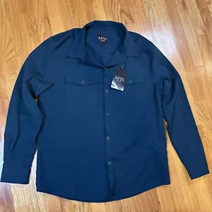Camisa Boohoo Hombre Abotonada Grande Solapa Bolsillo Manga Larga Verde azulado Nueva con Etiquetas - Imagen 1 de 8