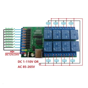 2PCS DC 12V 24V 8ch IO Digital Collector USB COM Serial Port UART Relay Module - Picture 1 of 13