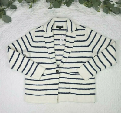 NUEVO CON ETIQUETAS Ann Taylor Mujer Suéter a Rayas Cárdigan Blazer Bolígrafo Azul Talla M  Foto 1 de 4
