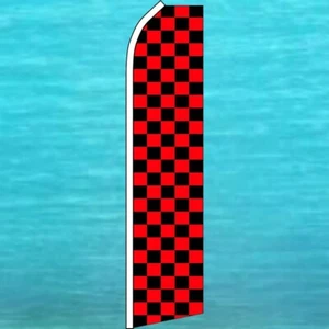 RED & BLACK CHECKERS CHECKERED FLUTTER FLAG Tall Feather Swooper Event Banner - Picture 1 of 4