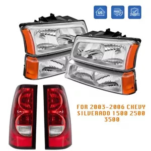 For 2003-2006 Chevy Silverado Chrome Housing Headlights & Red Tail Lights - Picture 1 of 9