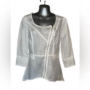 NWT MIILLA white linen zip up blouse SZ M - Picture 1 of 7
