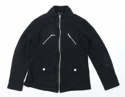 Maine New England Womens Black Collared Cotton Blend Full Zip Jumper Size 12 - Image 1 of 4