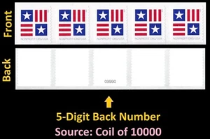 US 5756 Patriotic Block Nonprofit Org 5c coil strip 5 5d back # MNH 2023 - Picture 1 of 2