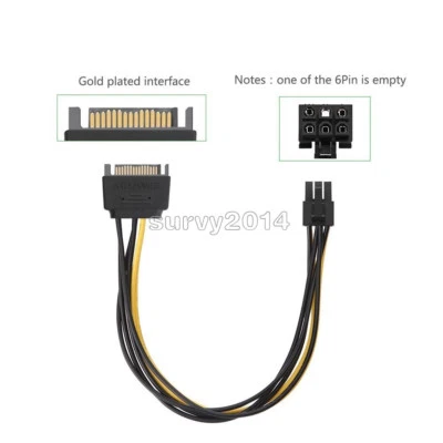 SATA 15 Pin Male to 6 Pin PCI-Express PCI-E Card Power Adapter Cable 20cm Gift - Image 1 of 4