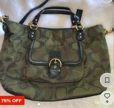 Coach Large Green Canvas And Black Leather Crossbody Bag