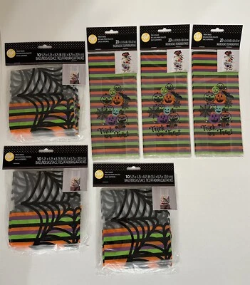 Lot of 6 Packages Wilton Halloween Party Treat Bags Pumpkin Spiderwebs Candy - Image 1 of 4