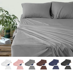 4-Piece Bed Sheet Set With Deep Pocket (16"-24) Microfiber Comfort All Sizes - Picture 1 of 45