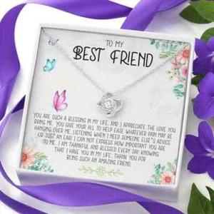 ❤ To My Best Friend Necklace Love Knot Best Friend Jewelry Gift & Message Card - Picture 1 of 5