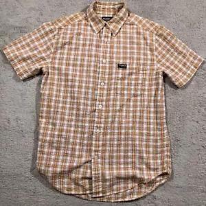 Gander Mountain Guide Series Seersucker Plaid Camp Shirt Mens Small Orange - Picture 1 of 12