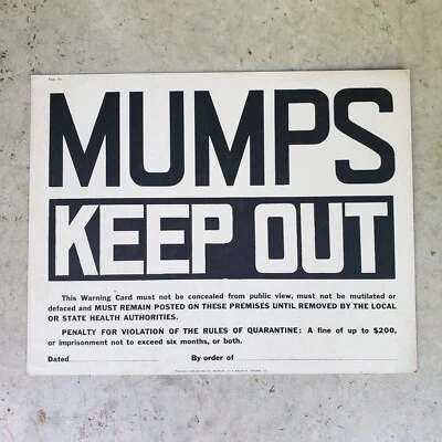 Letrero de cuarentena vintage MUMPS KEEP OUT ~ Original ~ $200 virus fino estado salud Foto 1 de 4