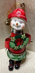 Jingle Legs Tin Bell Snowman Christmas Ornament Vintage Great Condition  - Picture 1 of 7
