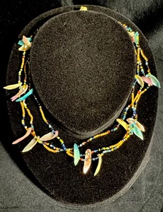 Handmade Vintage Shell Chip Rainbow Seed Bead Natural Wrapped Heishi Necklace - Picture 1 of 5