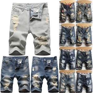 Pantalones Cortos de Denim de Algodón Para Hombres Pantalones de mezclilla desgastados Rasgados Informales Agujeros Pantalones Cortos de Verano - Imagen 1 de 27