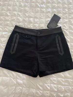 Pantalones Cortos Tatiana Rag & Bone Negros Borde Cuero Cordero Negro Nuevos con Etiquetas talla 4 Foto 1 de 4