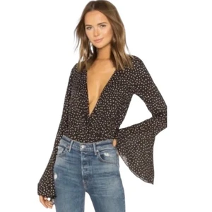 Free People Bodysuit NWT Women's X-Small Makin Waves Flared Sleeves Whimsigoth - Picture 1 of 8