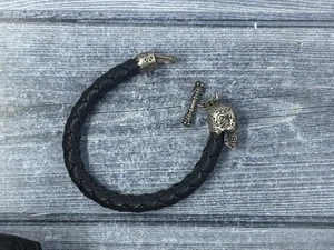 KING BABY Sterling Silver Skull Black Leather Braid Bracelet “ Day Of The Dead” - Picture 1 of 5