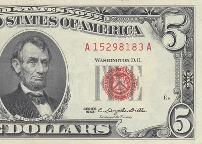 1963 UNITED STATES NOTE FIVE DOLLARS $5 "A" (( aUNC )) - Image 1 of 4