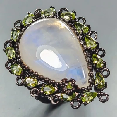 Handmade 34 ct+ Natural Moonstone Ring 925 Sterling Silver Size 9 /R441664 - Image 1 of 4