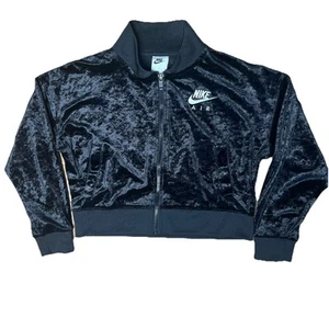 Nike Velour Track Full Zip Crop Jacket Youth Size Large Black - Picture 1 of 7