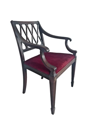 English Regency Style Mahogany Armchair-Red Velvet Seat-Fretwork Back-Rare Find - Image 1 of 4