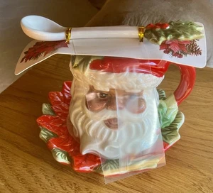 Corner Ruby - Neu - Santa Head Teetasse - Weihnachtsstern Untertasse & Stechpalmenblatt Löffel - Bild 1 von 7