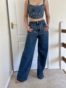 Alessandra Rich Denim Bustier Top W/crystals IT40/UK8/FR36/US4 - Picture 1 of 17