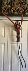 HAND CARVED WOOD - Winged Man With Red,Floppy Hat, Clothes, Long LEGS - 38inch - Picture 1 of 7