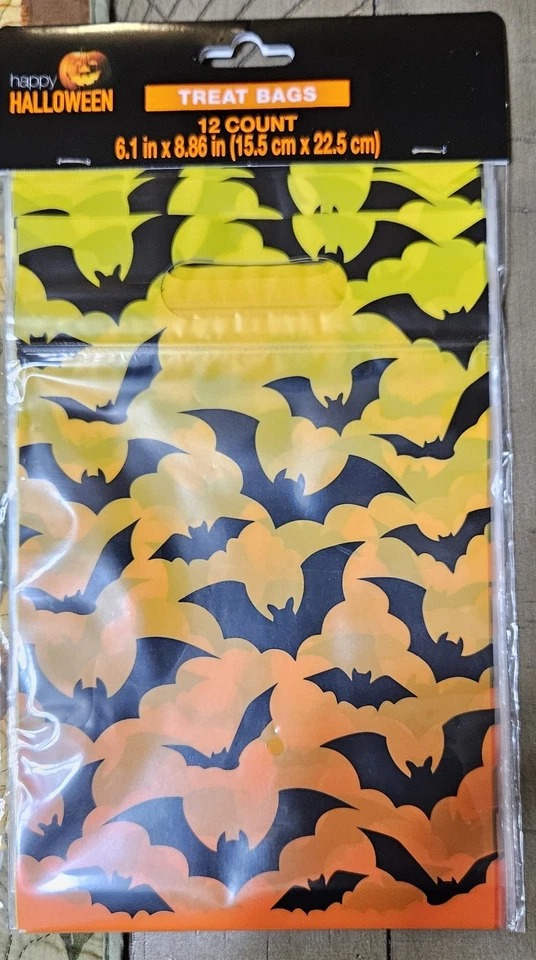 Nuevas bolsas de golosinas Happy Halloween naranja ombre murciélagos 12 unidades con cierre de cremallera Foto 1 de 1