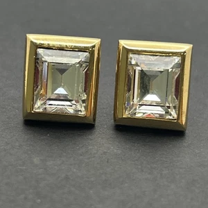 Swarovski SAL goldfarbene Einfassung Set Smaragdschliff klare Kristall Clip Ohrringe 0,7" - Bild 1 von 10