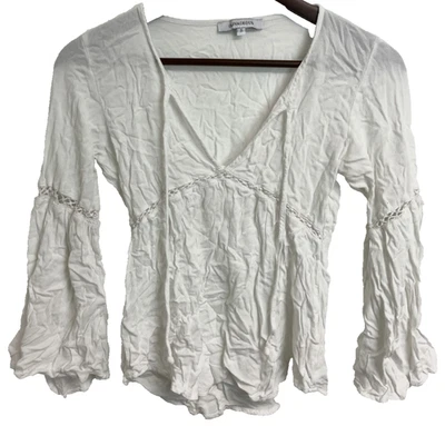 Olivaceous Blouse White Fairycore Bell sleeve tie front blouse v-neck ren faire - Image 1 of 4